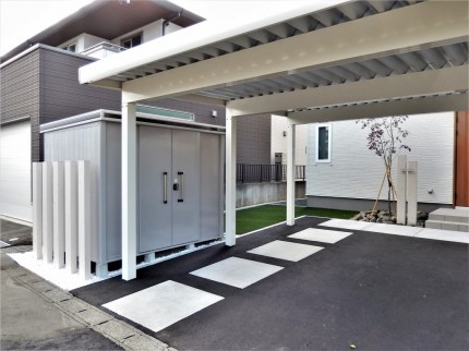 札幌市 東区 玄関前に屋根をかけたシンプル外構 札幌 エクステリア 外構 六光園